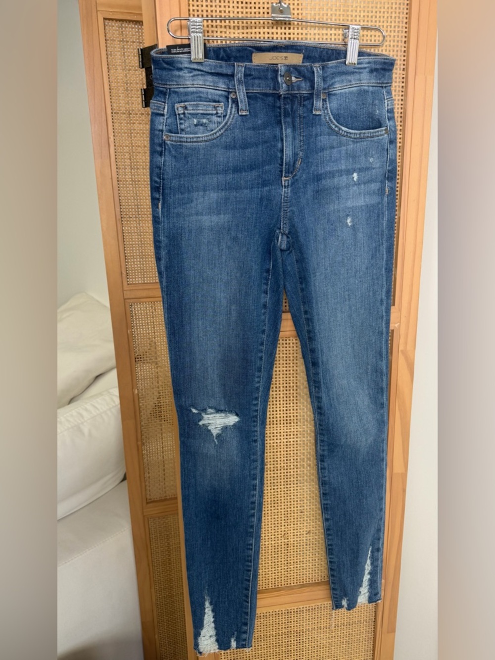 Joe's Jeans Medium Blue Skinny with Distressed Hem and Knee